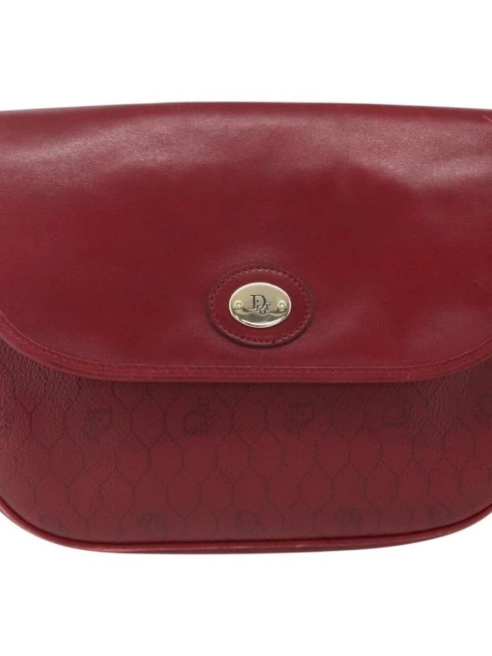 Christian Dior Honeycomb Canvas Shoulder Bag PVC Red Gold Auth - Picture 2 of 15